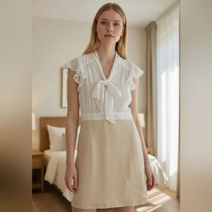 Vintage French Girl Front Tie Dress Size 0 Feminine Parisian Loft‎ Gold Preppy